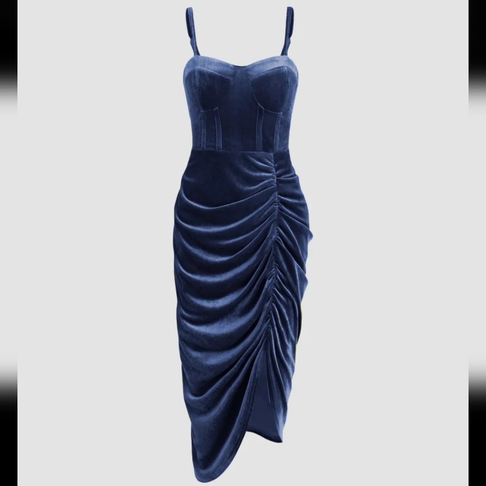 Cider Velvet Ruched Cami Dress
